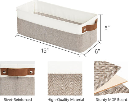 StorageWorks Narrow Storage Bins, Small Basket for Closet and Shelves, Fabric Organizer with Handles, Toilet Paper Storage, Black, 2-Pack