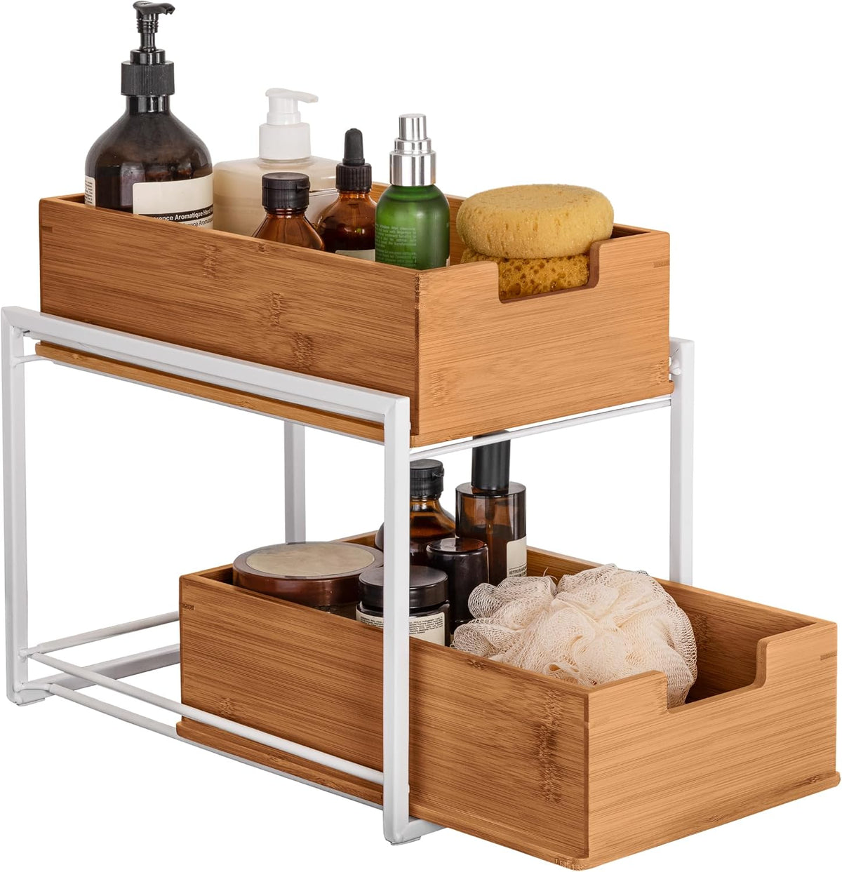 Seville Classics Bamboo Premium Organizer Storage Bins for Kitchen Silverware, Pantry, Closet, Office Desk, Pens, Utensils, Makeup, K Cup, Bamboo, Bag Holder Bin Set