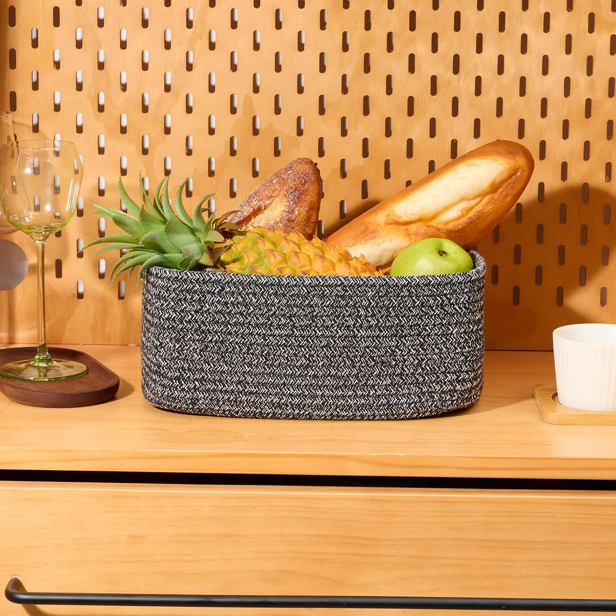 MiniArk Small Storage Baskets for Organizing | Closet Organizer Bins | Shelf Toy Basket | Woven Rope Baskets | Cube Decorative Box | Shallow Basket | L11.5xW7.5xH4.7| Brown