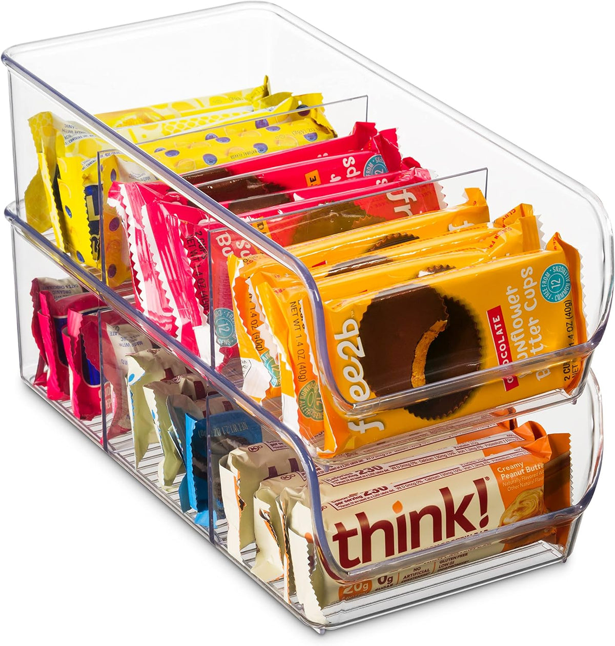 Set Of 4 Food Storage Organizer Bins - Divided 3 Compartment Kitchen Pantry Fridge Organizers for Food Packets, Seasoning, Spices, Sauce Packets, Pouches, Snacks - Clear Plastic Storage Rack