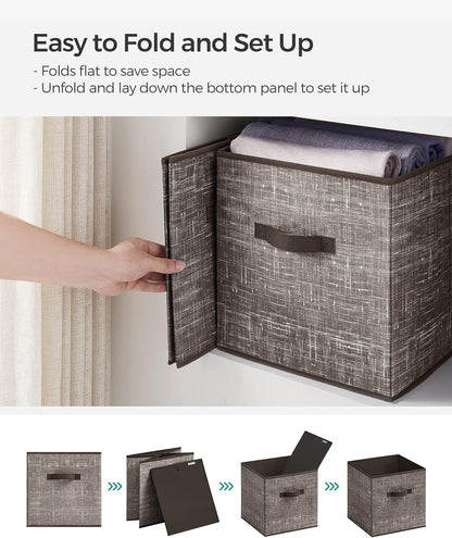 SONGMICS Storage Cubes, 11-Inch Non-Woven Fabric Bins with Double Handles, Set of 6, Closet Organizers for Shelves, Foldable, for Clothes, Cattail Gray UROB26LG