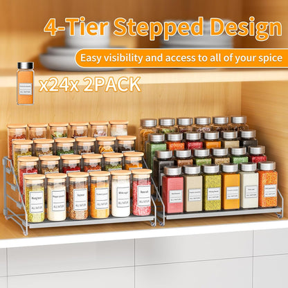 RCHYFEED Spice Rack Organizer for Cabinet Pantry,4 Tier Spice Rack Countertop, Depth Adjustable Spice Organization for Cabinet,Tierd Seasoning Organizer for Cabinet(Black) | for Cabinet Pantry
