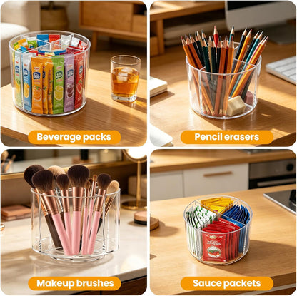 Sauce Packet Organizer with 360° Turntable, for Ketchup Packets,mayo packets,Hot Sauce,Seasoning,Drink Packet, Clear Sauce Packet Holder with Dividers