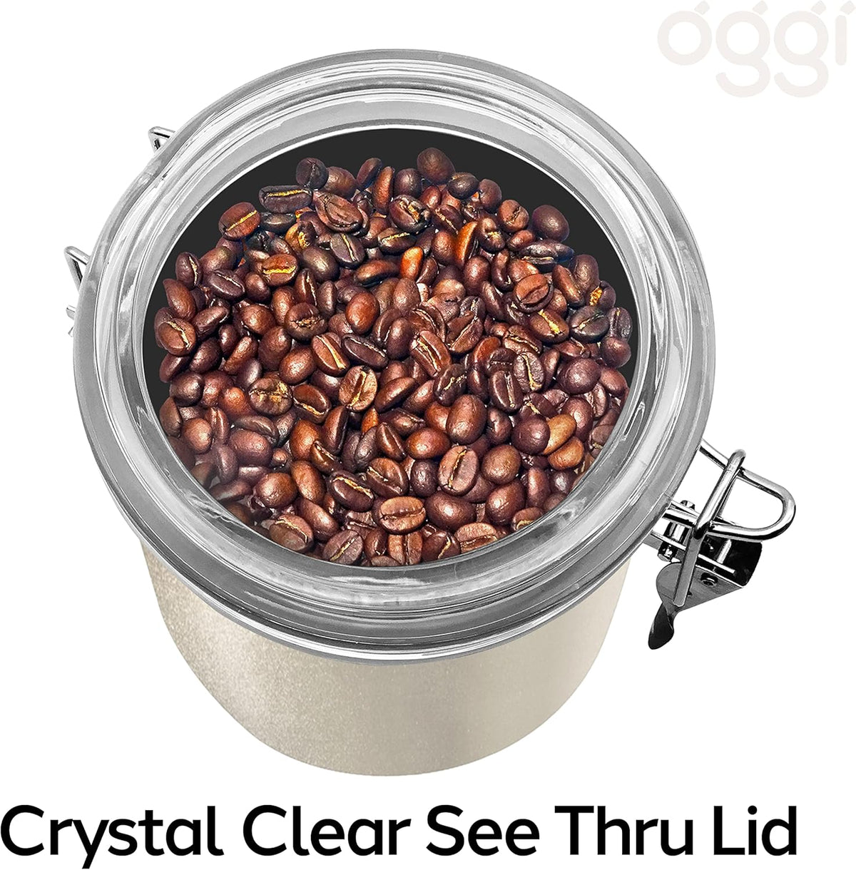Oggi Stainless Steel Kitchen Canister 152 fl oz - Airtight Clamp Lid, Clear See-Thru Top - Ideal for Kitchen Storage, Food Storage, Pantry Storage. Jumbo Size 8" x 8".