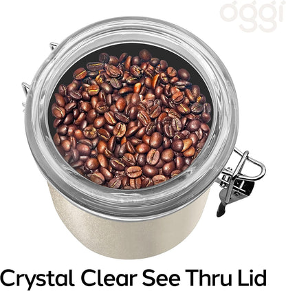 Oggi Stainless Steel Kitchen Canister 152 fl oz - Airtight Clamp Lid, Clear See-Thru Top - Ideal for Kitchen Storage, Food Storage, Pantry Storage. Jumbo Size 8" x 8".