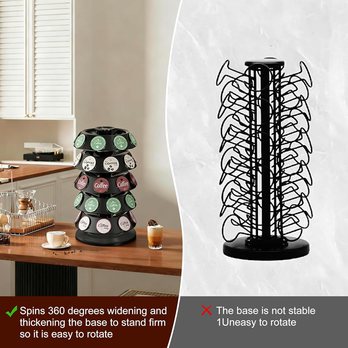 CEHNCEH K Cup Holder, Coffee Pods Holder Storage Organizer Stand Carousel Compatible with 40 Keurig K-Cup Pods, Home or Office Kitchen Counter (Black)