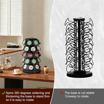 CEHNCEH K Cup Holder, Coffee Pods Holder Storage Organizer Stand Carousel Compatible with 40 Keurig K-Cup Pods, Home or Office Kitchen Counter (Black)