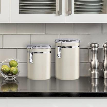 Oggi Stainless Steel Kitchen Canister 152 fl oz - Airtight Clamp Lid, Clear See-Thru Top - Ideal for Kitchen Storage, Food Storage, Pantry Storage. Jumbo Size 8" x 8".