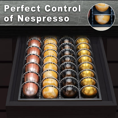 MinBoo Bamboo Coffee Pod Storage Holder Drawer Insert for Counter Compatible Nespresso Vertuo Vertuoline Capsules for Kitchen, Home, Office, Coffee Station