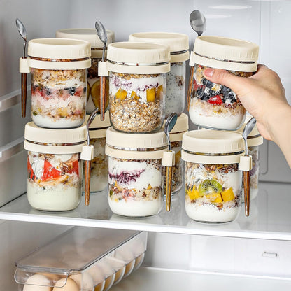 4 Pack Overnight Oats Containers with Lids and Spoons, 16 oz Glass Mason Jars with Airtight Lids, Overnight Oats Jars for Milk, Cereal, Fruit