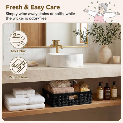 GRANNY SAYS Wicker Storage Baskets for Shelves, Wicker Baskets for Organizing, Waterproof Woven Basket for Pantry, Rectangle Basket for Shlef, Brown, 2-Pack