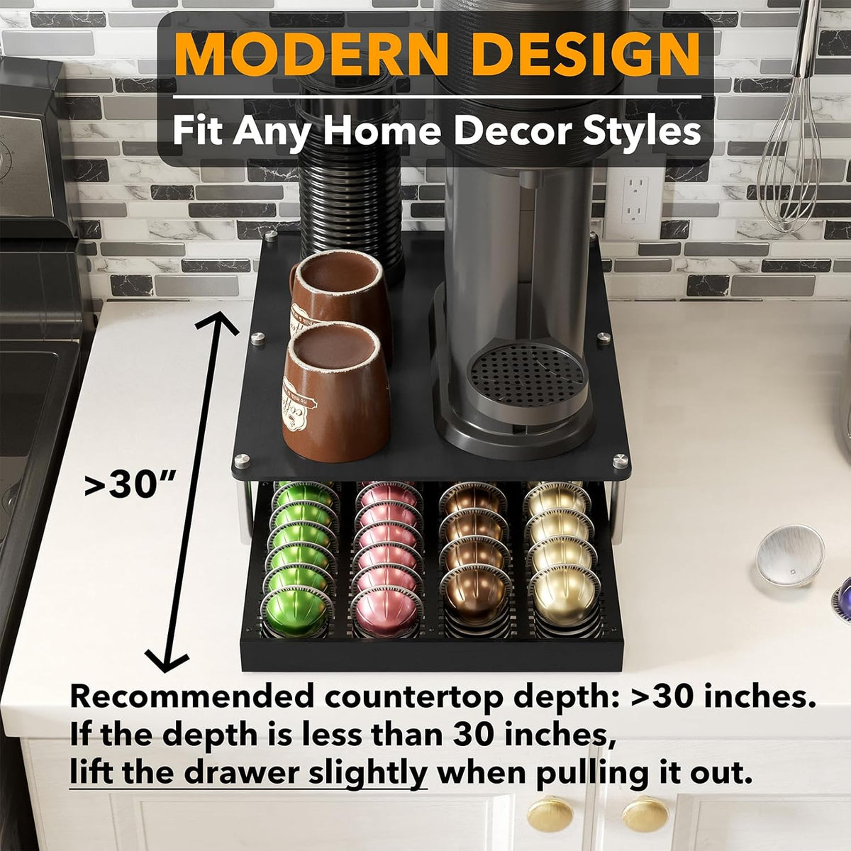 SpaceAid Bamboo Coffee Pod Holder Drawer Storage Compatible with Nespresso Vertuo Capsules, Coffee Station Accessories Holder Organizer Tray Compatible with 40 Big or 56 Small Pods, Natural