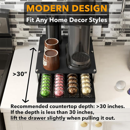 SpaceAid Bamboo Coffee Pod Holder Drawer Storage Compatible with Nespresso Vertuo Capsules, Coffee Station Accessories Holder Organizer Tray Compatible with 40 Big or 56 Small Pods, Natural