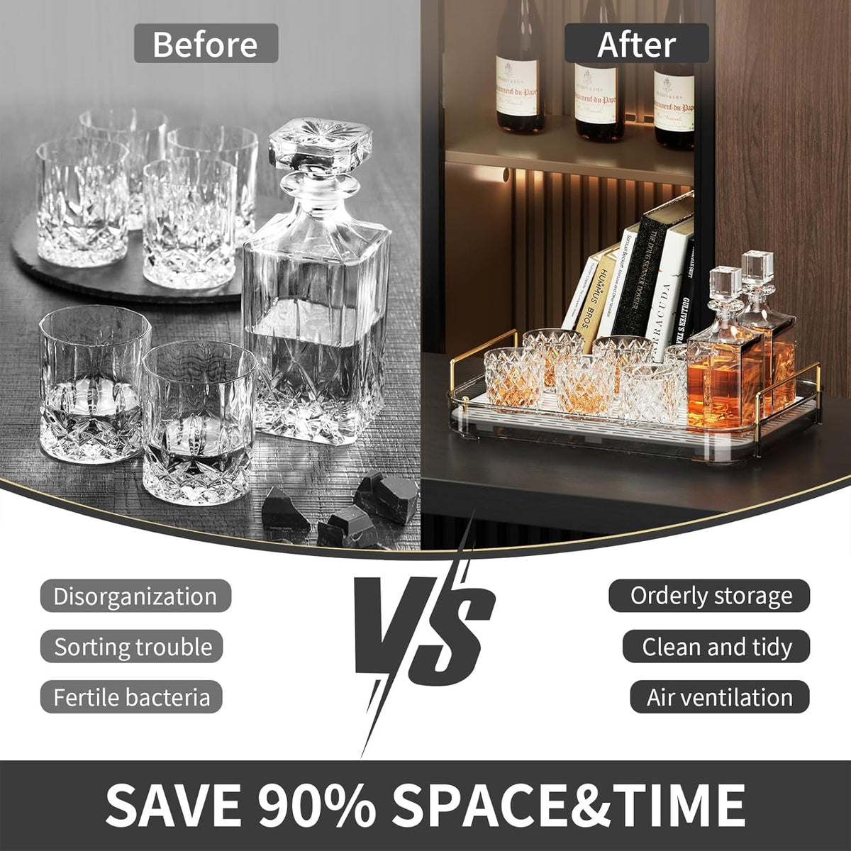 Seoneiro Whiskey Tray, Glass Cup Rack, Mug Holder, Coffee Cup Organizer, Bathroom Countertop Organizer with Drain Board Wine Glass Decorative, Food Tray, Kitchen Spice Rack