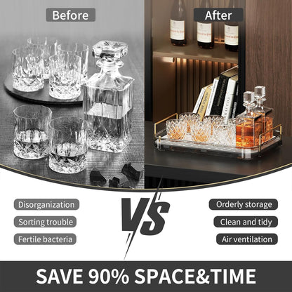 Seoneiro Whiskey Tray, Glass Cup Rack, Mug Holder, Coffee Cup Organizer, Bathroom Countertop Organizer with Drain Board Wine Glass Decorative, Food Tray, Kitchen Spice Rack