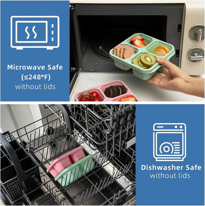 6 Pack Bento Box, 4 Compartment Lunchable Snack Containers with Lids for Meal Prep, School, Travel, Reusable Divided Lunch Food Container for Adults, Kids, Toddlers