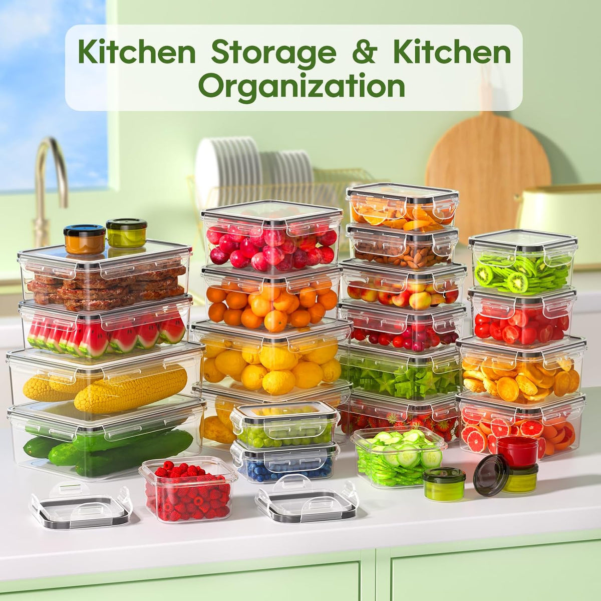 KEMETHY Food Storage Containers with Lids(18 Container & 18 Lid), Plastic Food Containers for Pantry & Kitchen Storage and Organization, BPA-Free, Leak Proof, Reusable with Labels & Pen