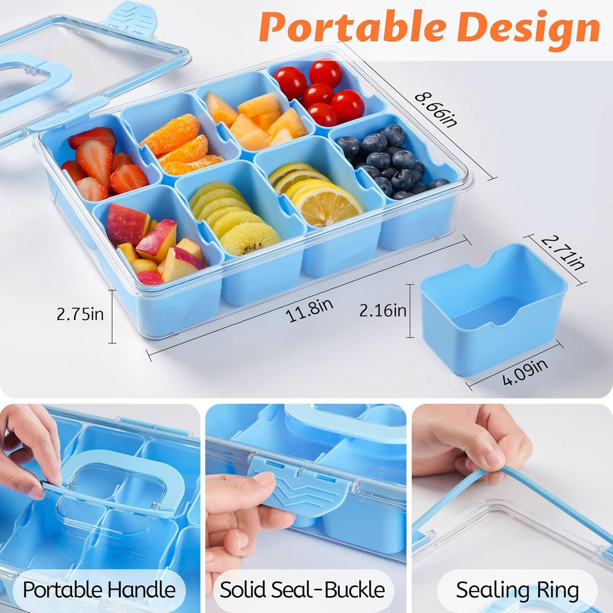 TCHZA Snackle Box Container, Dishwasher Safety - Divided Serving Tray with Lid and Handle, Charcuterie Board for Portable Snack Platters - Clear Organizer for Fruits Snacks,Perfect for Road Travel