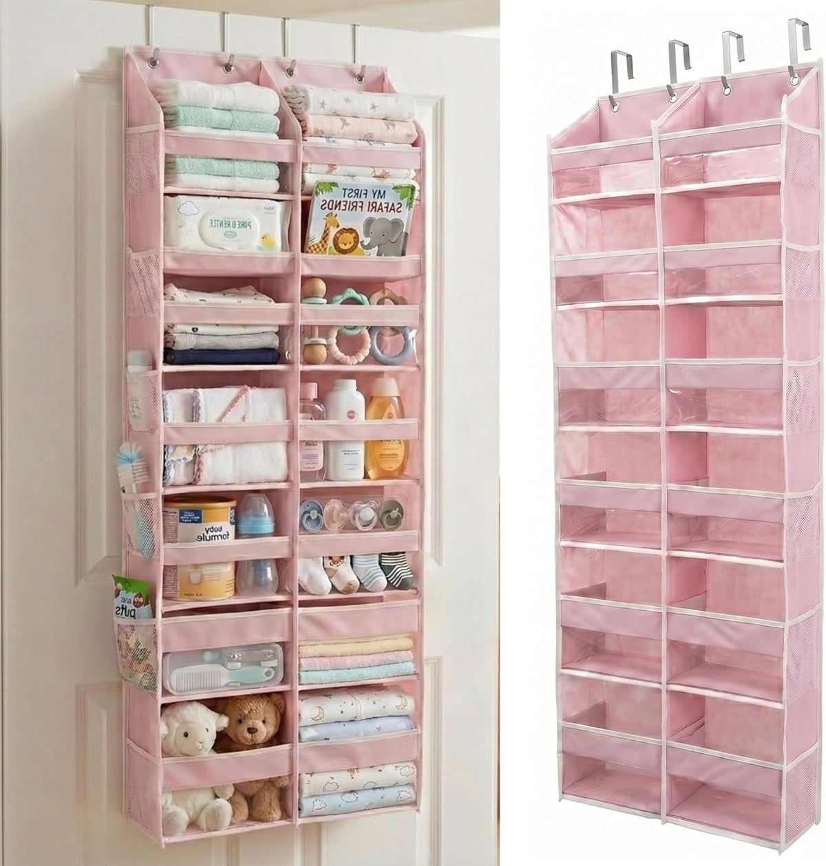 HOMELUX THEORY UPGRADED 6 Tiers Over The Door Organizer Hanging - 100D EXTRA THICK & 50lbs HUGE CAPACITY, 12 Side Mesh Pockets Over The Door Shoe Organizer, Hanging Closet Organizer (Ivory, 1pc)