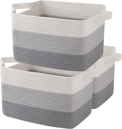 OIAHOMY Storage Basket, Woven Baskets for Storage, Cotton Rope Basket for toys,Towel Baskets for Bathroom - Pack of 3, Gradient Yellow