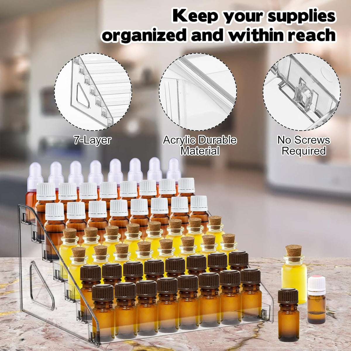 YEXEXINM 2 Pack 7 Tier Essential Oil Organizer,Clear Essential Oil Holder,Essential Oil Storage Shelf,Essential Oil Collection Display Rack Organizer Holds 5ml 10ml 15ml 30ml Essential Oils