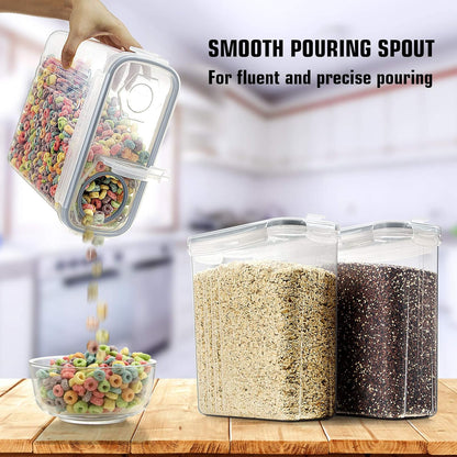 Wildone Cereal Storage Containers Set, Large BPA Free Plastic Airtight Food Storage Containers 4L for Flour, Sugar, 6 Piece Set Cereal Dispensers with 20 Labels & Marker, Black