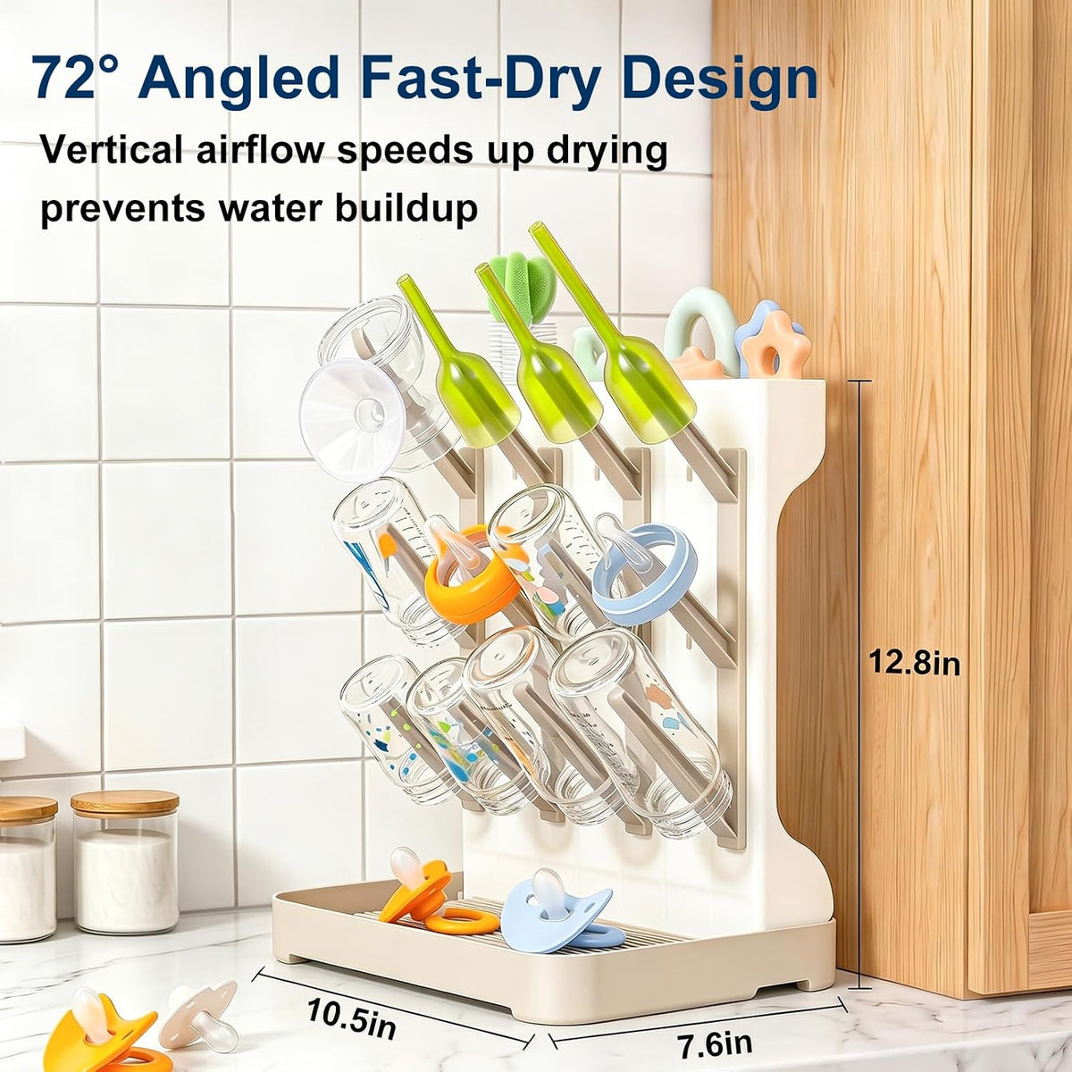 GoMaihe Baby Bottle Drying Rack: Space Saving Vertical Bottle Dryer Holder - Newborn Accessories Storage Stand Organize Brushes Pacifiers on Countertop - BPA-Free - Gray