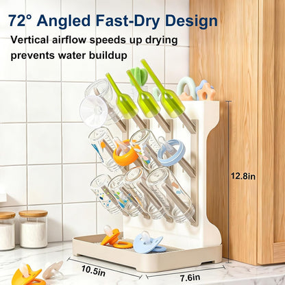 GoMaihe Baby Bottle Drying Rack: Space Saving Vertical Bottle Dryer Holder - Newborn Accessories Storage Stand Organize Brushes Pacifiers on Countertop - BPA-Free - Gray