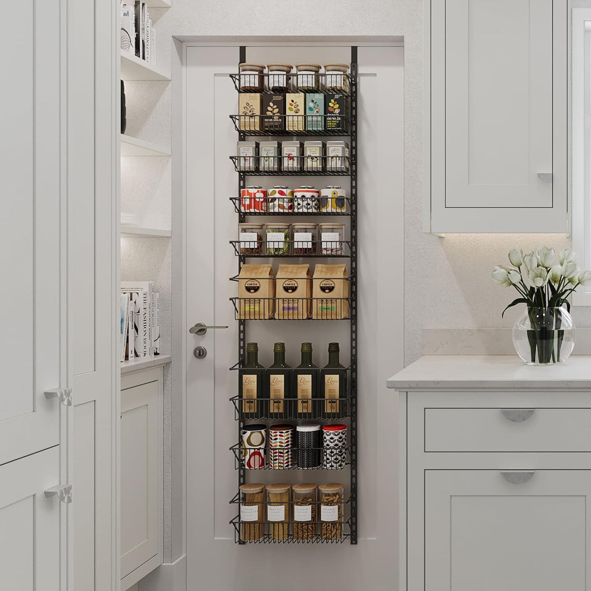 Home-Complete Pantry Over The Door Spice and Jar Rack Organizer - Great Storage Space for Cabinets and Kitchen - Wall Mounted 8 Tier Shelves