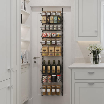 Home-Complete Pantry Over The Door Spice and Jar Rack Organizer - Great Storage Space for Cabinets and Kitchen - Wall Mounted 8 Tier Shelves