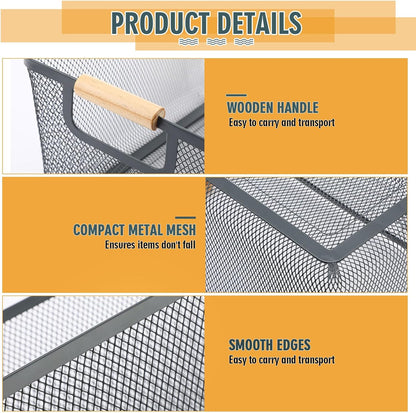 Ziliny 4 Pcs Metal Mesh Wire Baskets with Wooden Handles for Organizing, Pantry Organizers and Storage Steel Bin Kitchen Baskets for Fruit Potato Onion Snacks Bathroom Cabinet(Small,Black)