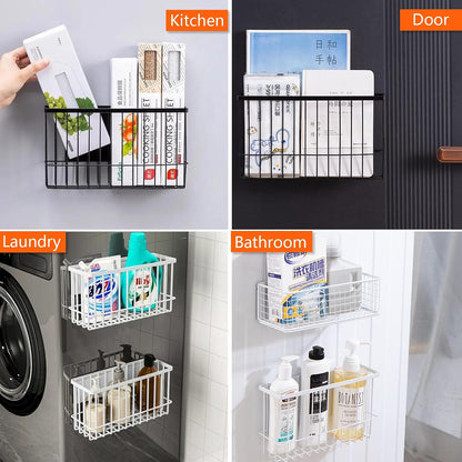 Magnetic Refrigerator Organizer Magnetic Basket Kitchen Organizer Metal Ziplock Bag Storage Organizer (10.25" L x 3.2" W x 6" H, Black)