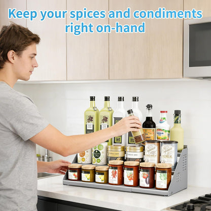 BOIVSHI Spice Rack, Spice Organization for Cabinet - Expandable Width, 3 Tiered Spice Rack Organizer for Cabinet - Adjustable Height, Seasoning Organizer for Cabinet, Countertop, Pantry, White