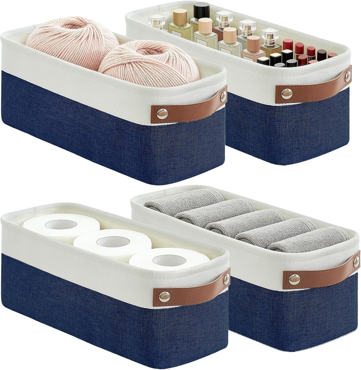 Bagnizer Large Fabric Storage Baskets | 50L Storage Bins, Decorative Linen Closet Baskets with Handles for Organizing, Shelf, Toys, Clothes, Home, Office, Nursery, 17x12x15Inches (Grey&White)
