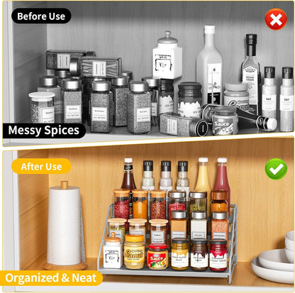 RCHYFEED Spice Rack Organizer for Cabinet Pantry,4 Tier Spice Rack Countertop, Depth Adjustable Spice Organization for Cabinet,Tierd Seasoning Organizer for Cabinet(Black) | for Cabinet Pantry