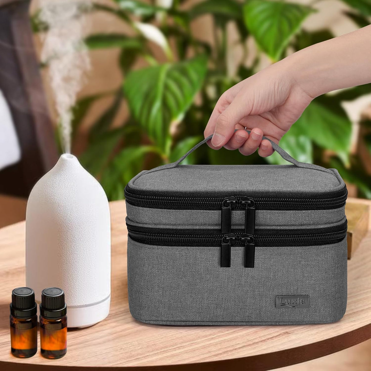 LUXJA Essential Oil Carrying Case - Holds 30 Bottles (5ml-30ml, Also Fits for Roller Bottles), Double-Layer Organizer for Essential Oil and Accessories, Black (Bag Only)