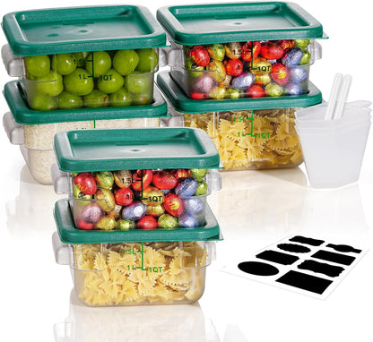 4QT NSF Food Storage Containers: 8 PCS [Food Grade][Hot&Cold Resistant] Commercial Clear Food Storage Containers with Lids for Restaurant Kitchen Proof Dough, Measuring Spoons Included(BPA FREE) - Colors A
