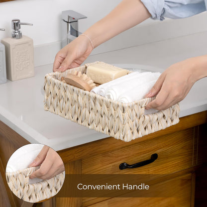 GRANNY SAYS Wicker Storage Baskets for Shelves, Wicker Baskets for Organizing, Waterproof Woven Basket for Pantry, Rectangle Basket for Shlef, Brown, 2-Pack