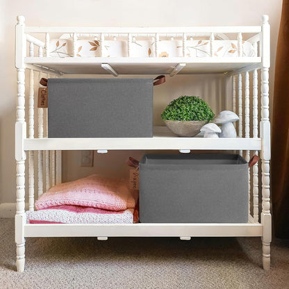 CHICVITA Large Storage Baskets for Shelves, Fabric Storage Bins with Metal Frame, Closet Organizers and Storage Boxes for Clothes Toy, Beige