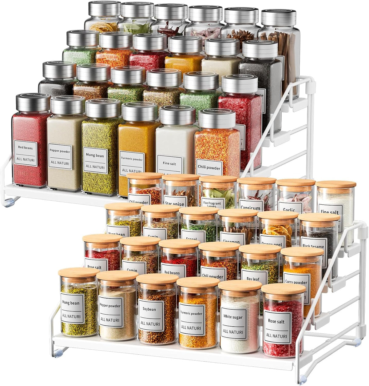 RCHYFEED Spice Rack Organizer for Cabinet Pantry,4 Tier Spice Rack Countertop, Depth Adjustable Spice Organization for Cabinet,Tierd Seasoning Organizer for Cabinet(Black) | for Cabinet Pantry