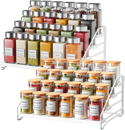 RCHYFEED Spice Rack Organizer for Cabinet Pantry,4 Tier Spice Rack Countertop, Depth Adjustable Spice Organization for Cabinet,Tierd Seasoning Organizer for Cabinet(Black) | for Cabinet Pantry