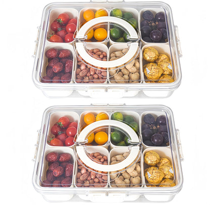 Dingerjar Divided Serving Tray with Lid and Handle - Snackle Box Charcuterie Container for Portable Snack Platters - Clear Organizer for Candy, Fruits, Nuts, Snacks - Perfect for Party, Entertaining