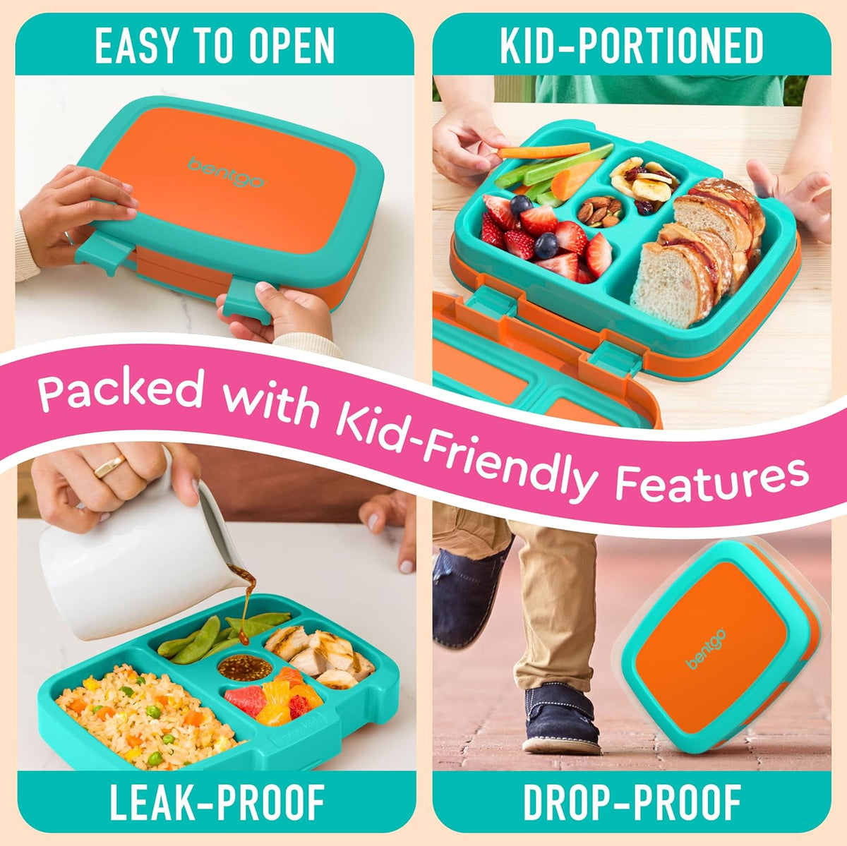 Bentgo Kids Bento-Style 5-Compartment Leak-Proof Lunch Box - Ideal Portion Sizes for Ages 3 to 7 - Durable, Drop-Proof, Dishwasher Safe, PFAS & BPA-Free & Made with Food-Safe Materials (Blue)