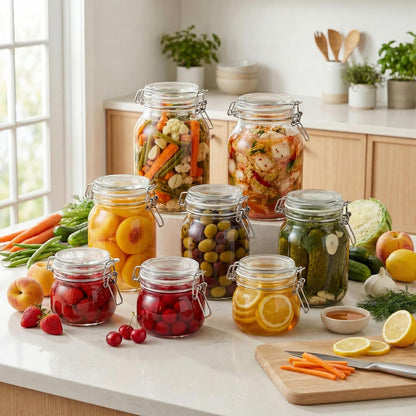 78oz - 3 Pack Square Glass Jars with Airtight Lid, Wide Mouth Mason Jars with Clamp Lids, Air Tight Glass Canisters, Best Food Storage Containers for Flour, Sugar, Cereal, Pasta, Rice, Coffee, Spice