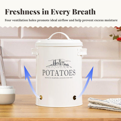noonberry Potato and Onion Storage Bin Set – 3-Piece Ventilated Potato Storage Bin, Onion Storage Container and Garlic Container – Cream-White Magnolia Finish