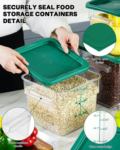 4QT NSF Food Storage Containers: 8 PCS [Food Grade][Hot&Cold Resistant] Commercial Clear Food Storage Containers with Lids for Restaurant Kitchen Proof Dough, Measuring Spoons Included(BPA FREE) - Colors A