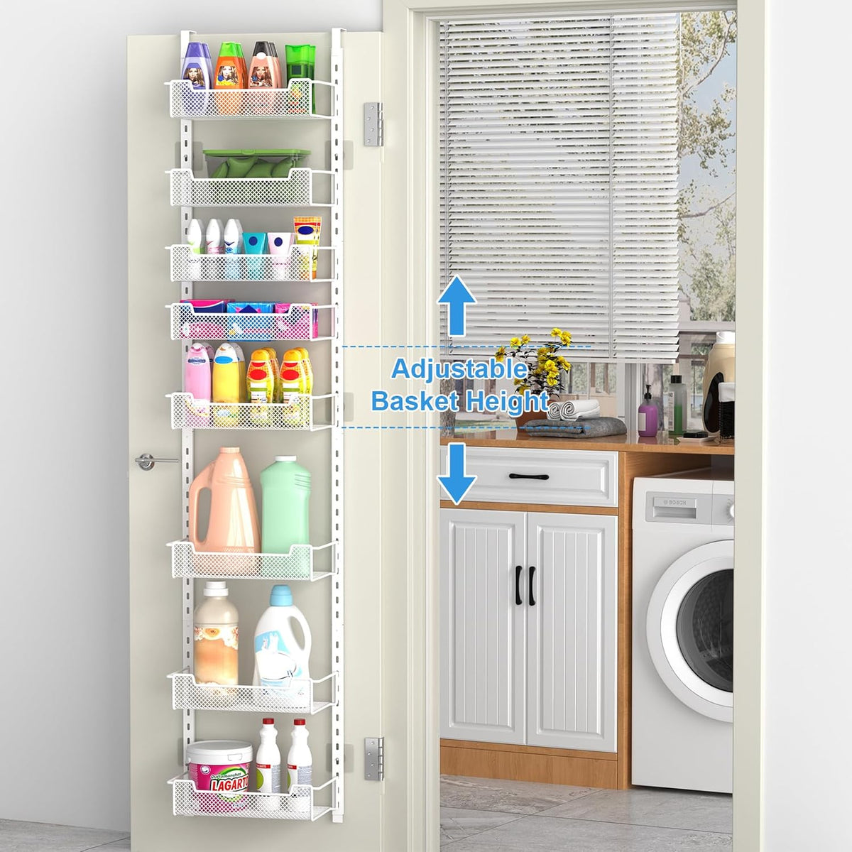 VyGrow 12.3" W Narrow Over the Door Pantry Organizer, 6-Tier Over the Door Organizer with Adjustable Basket, Pantry Door Organization for Pantry Kitchen Storage Room Spice Rack, White