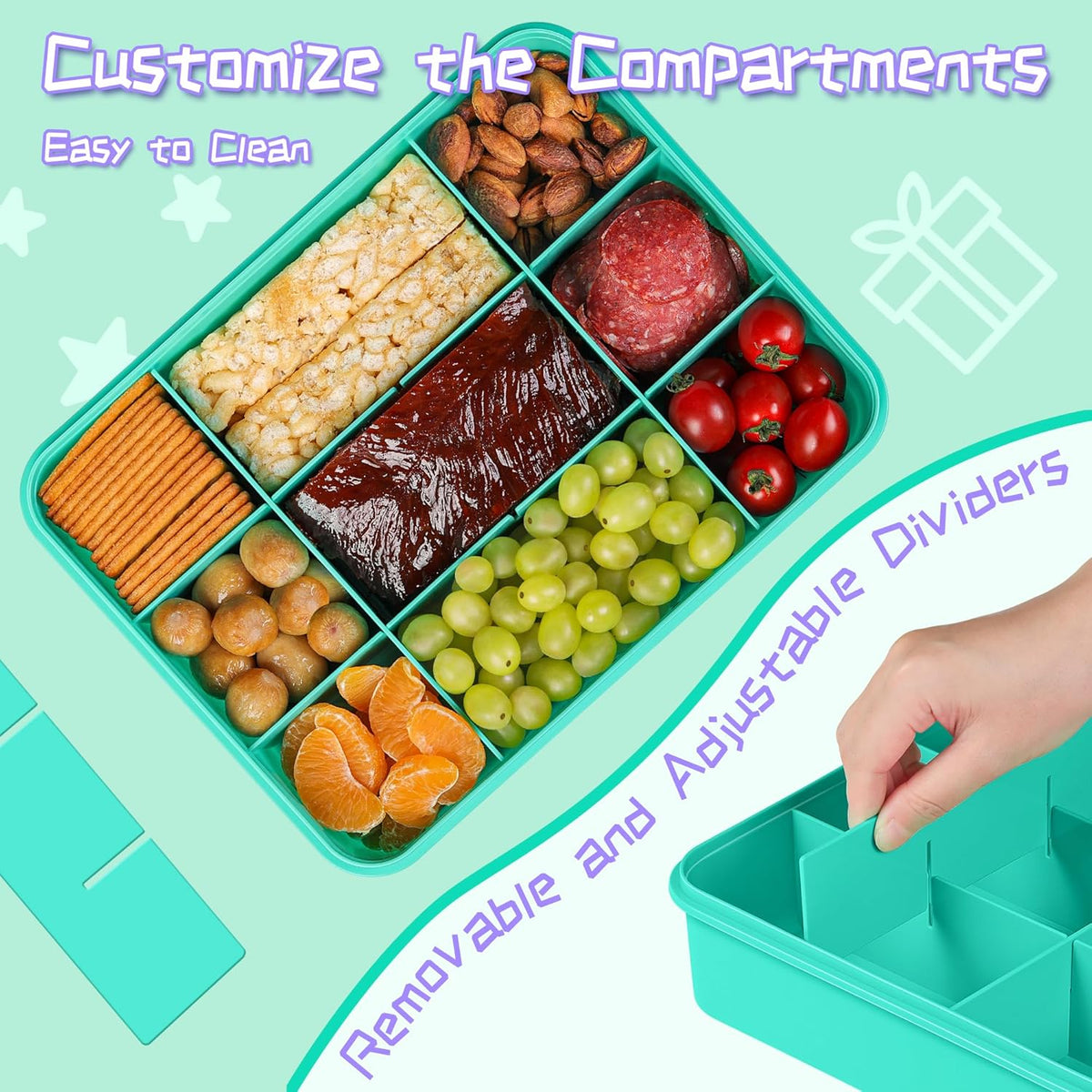 Xyptorix Snack Box Container for Kids - Adjustable 12-Compartment Snack Containers, Reusable Bento Box, Dishwasher Safe, BPA-Free, Perfect for School, Travel, Camping & Picnic, Ivory White