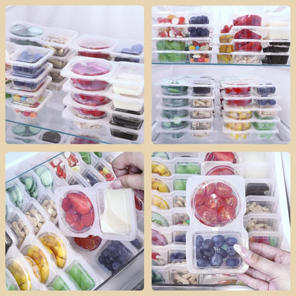 Reusable Snack Containers With Lids, Double Compartment Snack Pack Containers, Portion Control, Meal Prep, Ideal For On-The-Go Mini Sauce Boxes & Lunchable Snack Packs For Kids