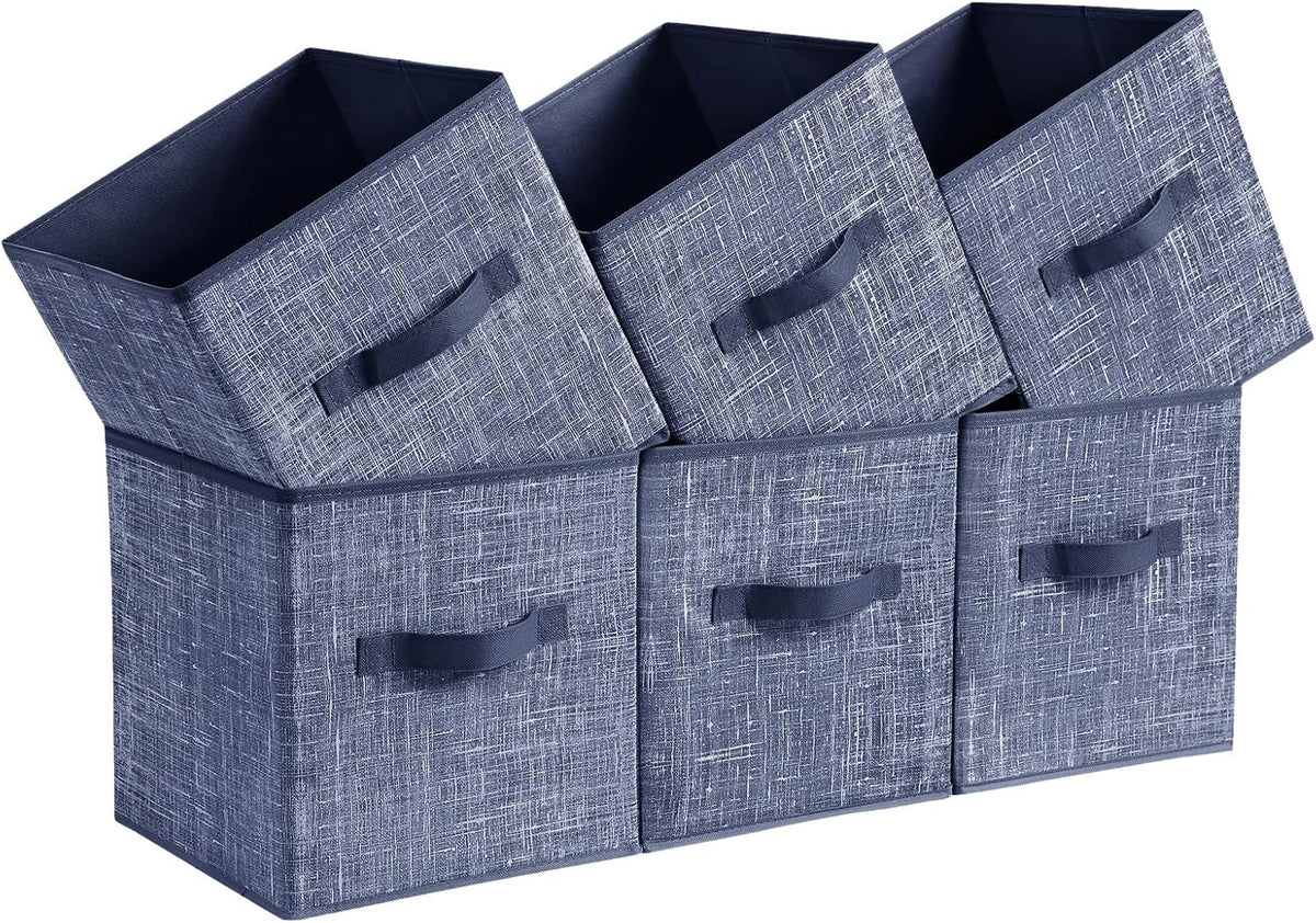 SONGMICS Storage Cubes, 11-Inch Non-Woven Fabric Bins with Double Handles, Set of 6, Closet Organizers for Shelves, Foldable, for Clothes, Cattail Gray UROB26LG